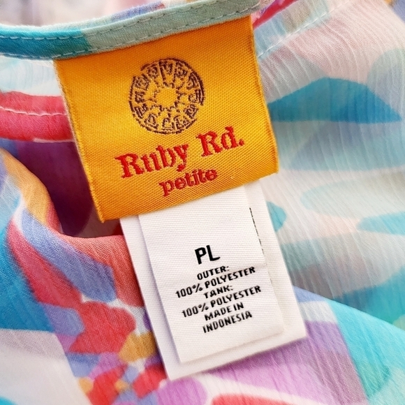 Ruby Rd. Petite Flowy Butterfly Sleeve Blouse Abstract Spring Floral Women's PL - Picture 5 of 6